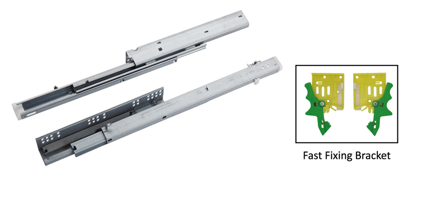 Full Extension Hydraulic Slide,Hidden Type,Bottom Mounted，with Fast Fixing Bracket